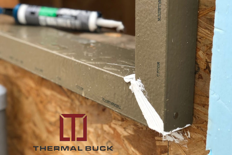 A close-up of window bucking on new home construction